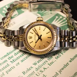 ROLEX 67193 OYSTER PERPETUAL 24MM CHAMPAGNE DIAL TWO TONE WATCH