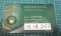 ROLEX GENUINE 278381RBR  31MM DATEJUST YEAR 2022 WARRANTY CARD RANDOM SERIES