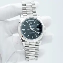 ROLEX DAY-DATE PLATINUM REFERENCE 228206 BLACK INDEX 2020 WITH SERVICE CARD