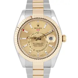 MINT ROLEX SKY-DWELLER CHAMPAGNE TWO-TONE 18K GOLD STAINLESS 42MM OYSTER 326933