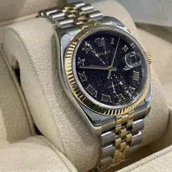 ROLEX DATEJUST 36MM BLACK DIAL TWO-TONE JUBILEE FLUTED BEZEL REF: 116233