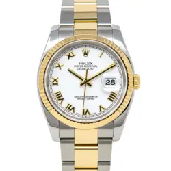 ROLEX DATEJUST 36 STEEL & GOLD 116233 WHITE ROMAN, OYSTER - PRE-OWNED