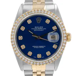 ROLEX MENS DATEJUST TWOTONE WATCH BLUE DIAMOND DIAL & BEZLE JUBILEE BAND 36MM