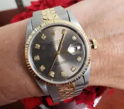 36MM ROLEX 1996 DATEJUST TWO TONE 18K GOLD SS JUBILEE BRONZE DIAMOND DIAL 16233