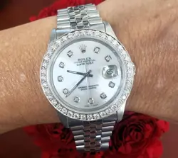 36MM ROLEX DATEJUST STAINLESS STEEL JUBILEE MOTHER OF PEARL DIAMOND BEZEL 16220
