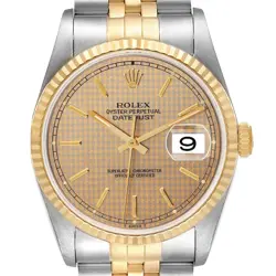 ROLEX DATEJUST 36 STEEL YELLOW GOLD HOUNDSTOOTH DIAL MENS WATCH 16233