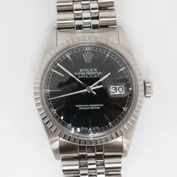 1988 ROLEX 16030 DATEJUST 36MM STEEL BLACK STICKS DIAL JUBILEE WATCH