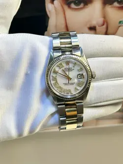 ROLEX DATEJUST 1601 TWO-TONE OYSTER BRACELET MOP ROMAN DIAMOND DIAL WATCH