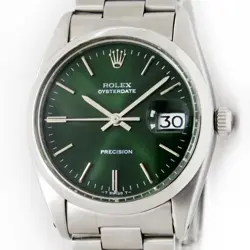 VINTAGE ROLEX OYSTER DATE PRECISION SUNBURST GREEN ORIGINAL BAND 34MM WATCH 6694
