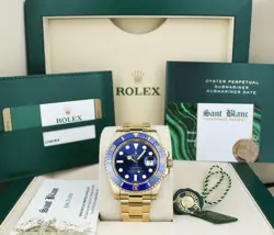 ROLEX 40MM 18KT GOLD SUBMARINER BLUE DIAL BOX CARD TAGS 116618 LB SANT BLANC