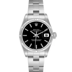ROLEX DATE BLACK DIAL OYSTER BRACELET STEEL LADIES WATCH 79190
