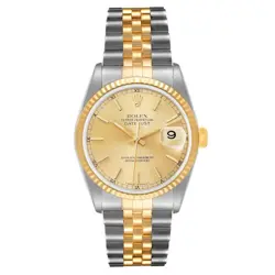 ROLEX 36MM DATEJUST 18K GOLD / STEEL WRISTWATCH WITH CHAMPAIGN DIAL. (16233)