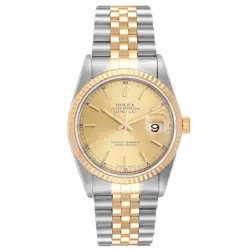 ROLEX 36MM DATEJUST 18K GOLD / STEEL WRISTWATCH WITH CHAMPAGNE DIAL. (16233)