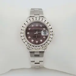 ROLEX 26MM DATEJUST STEEL WRISTWATCH WITH BLACK DIAMOND DIAL & DIAMOND BEZEL.