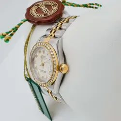 ROLEX 18K GOLD TWO TONE 26MM DATEJUST WRISTWATCH WITH WHITE DIAL & DIAMOND BEZEL