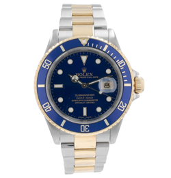 ROLEX SUBMARINER 16613 TWOTONE MENS WATCH BLUE DIAL OYSTER BAND GOLD BUCKLE 40MM