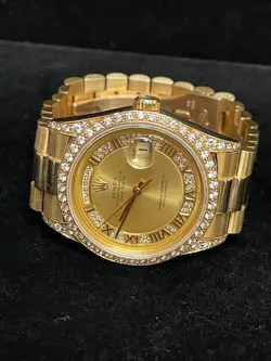 Rolex Day-Date 18388 Champ Myriad Diam Dial Bezel 18kt President W Papers 36mm