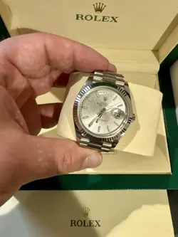ROLEX DAY-DATE DAYDATE DAY DATE 228239 SILVER STRIPE 40MM WHITE GOLD 8.25” WRIST