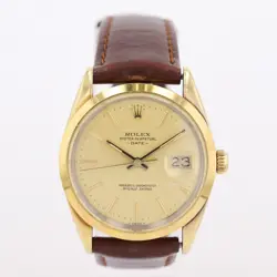 ROLEX DATE OYSTER PERPETUAL CHAMPAGNE DIAL 14K YELLOW GOLD AUTOMATIC MEN'S WATCH