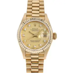 ROLEX DATEJUST 10P DIAMOND 69178G CHAMPAGNE GOLD 90 NUMBER SECOND HAND WOMEN