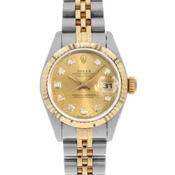 ROLEX DATEJUST 10P DIAMOND 69173G CHAMPAGNE GOLD T NUMBER SECOND HAND WOMEN