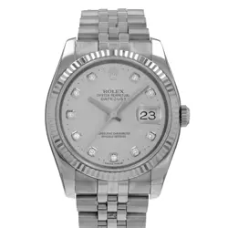 ROLEX DATEJUST 36 116234 SILVER DIAMOND STEEL WHITE GOLD MENS WATCH