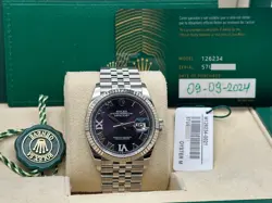 2024 ROLEX DATEJUST 126234 AUBERGINE PURPLE DIAMOND ROMAN STEEL BOX PAPER 36MM