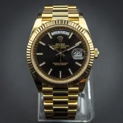 ROLEX DAY-DATE 40MM 228238 18K YELLOW GOLD BLACK MOTIF DIAL FULL SET BOX&PAPERS