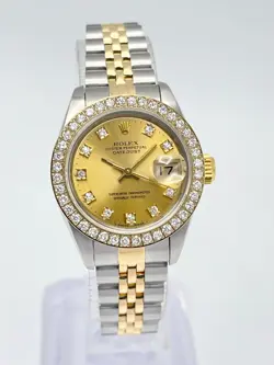 ROLEX DATEJUST 26MM 69173 FACTORY DIAMOND CHAMPAGNE DIAL DIAMOND BEZEL JUBILEE