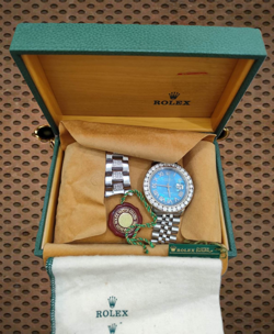 ROLEX DATEJUST 6.32 CT OF VS DIAMOND, BLUE MOTHER - OF - PEARL DIAL