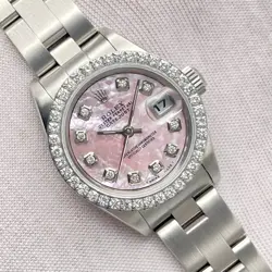 ROLEX DATEJUST LADIES 26MM 79160 PINK MOP DIAMOND DIAL DIAMOND BEZEL BOX OYSTER