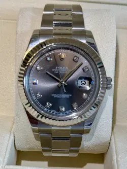 41MM ROLEX OYSTER DATEJUST 18K WHITE GOLD FLUTED BEZEL DIAMOND DIAL WATCH 126334