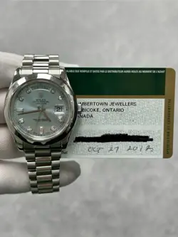 ROLEX DAY-DATE 218206 WITH CARD BLUE DIAMOND DIAL WHITE GOLD