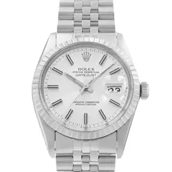 ROLEX DATEJUST 36 16030 SILVER INDEX ENGINE TURNED STEEL JUBILEE MENS WATCH 1980