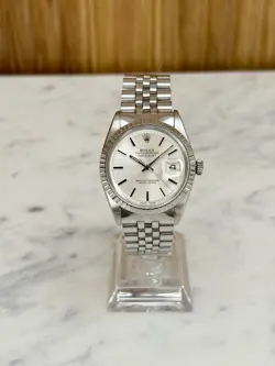 1975 ROLEX DATEJUST 1603 SILVER PIE PAN DIAL ENGINE TURNED BEZEL