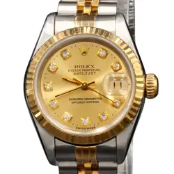 ROLEX DATEJUST LADY 18K GOLD & STEEL WATCH CHAMPAGNE FACTORY DIAMOND DIAL - 90'S