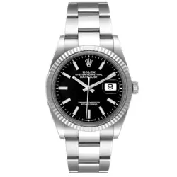 ROLEX MIDSIZE 31MM DATEJUST STAINLESS STEEL WRISTWATCH W/BLACK DIAL . (17824C)