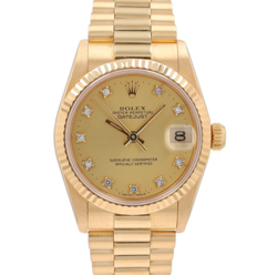 ROLEX DATEJUST 68278 31MM CHAMPAGNE DIAMONDS DIAL FLUTED BEZEL PRESIDENT BAND