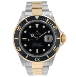 ROLEX SUBMARINER 16613 TWOTONE MENS WATCH BLACK DIAL OYSTER BAND GOLD BUCKLE