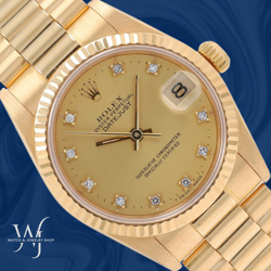 ROLEX MIDSIZE DATEJUST 31MM 18K GOLD CHAMPAGNE DIAMOND OS FLUTED PRESIDENT 68278