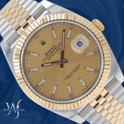 ROLEX DATEJUST 41 W/ BOX & PAPER TWO-TONE CHAMPAGNE DIAL FLUTED JUBILEE BAND