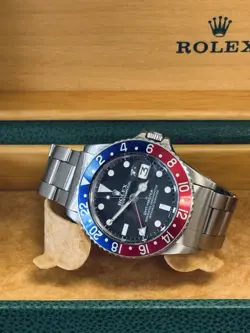 ROLEX GMT-MASTER 1675 PEPSI RED/BLUE BEZEL BLACK DIAL STEEL MENS 40MM WATCH '79