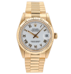 ROLEX DATEJUST WOMENS MID-SIZE 31MM PRESIDENT WATCH 18K YELLOW GOLD WHITE ROMAN