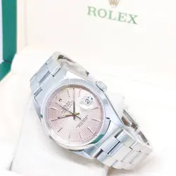 ROLEX 36MM OYSTER PERPETUAL SILVER TAPESTRY DATEJUST REF: 16200 (BOX & CARD)