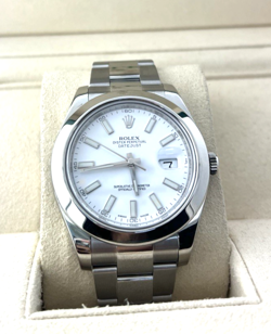 ROLEX DATEJUST 41MM WHITE INDEX DIAL OYSTER STAINLESS STEEL WATCH 116300