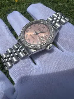ROLEX DATEJUST 26MM CUSTOM DIMOND BAZEL 79174 PINK 18K WHITE GOLD PINK DIAL