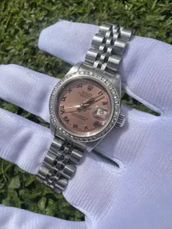 Rolex Datejust 26mm Custom Dimond Bazel 79174 Pink 18k White Gold Pink Dial