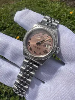 Rolex Datejust 26mm Custom Dimond Bazel 79174 Pink 18k White Gold Pink Dial