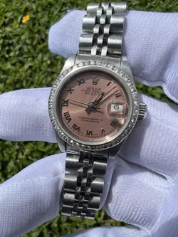 Rolex Datejust 26mm Custom Dimond Bazel 79174 Pink 18k White Gold Pink Dial