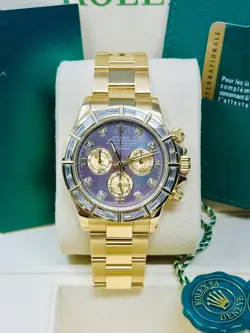 ROLEX DAYTONA 116568BR YELLOW GOLD DIAMOND BEZEL MOP DIAMOND DIAL FULL SET